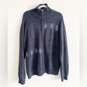 Vintage Arnold Palmer Men’s Wool Blend Full Zip Knit Cardigan, Navy Blue, Size M